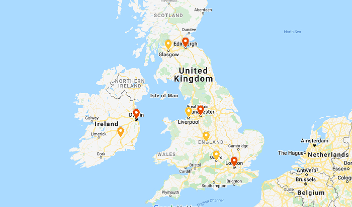 Map: how to plan a trip to England, Ireland, Scotland
